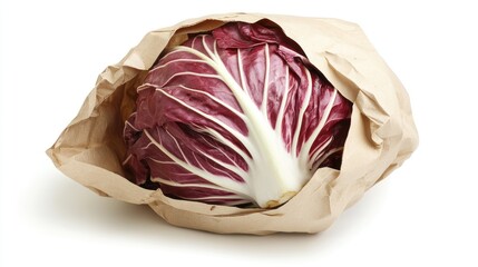 Wall Mural - A red cabbage wrapped in brown paper, showcasing its vibrant color and texture.