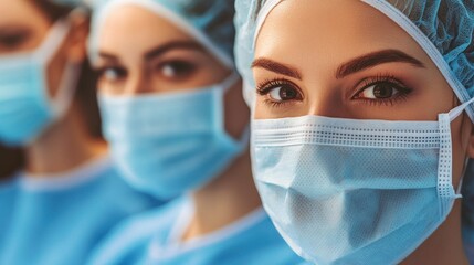 Sticker - Medical professionals wearing masks and caps, ready for a procedure.