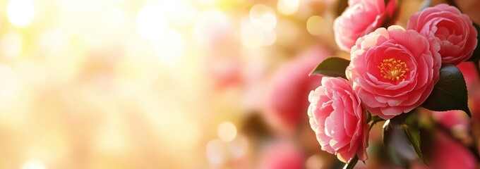 Poster - A close-up of pink flowers illuminated by soft sunlight, creating a serene and vibrant atmosphere.