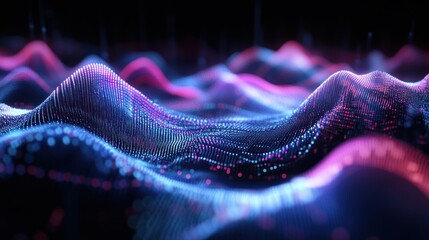 Poster - Abstract digital wave of luminous blue and pink dots