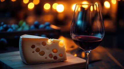 Poster - A cozy setting featuring cheese and red wine, evoking relaxation and indulgence.