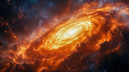 Poster - A mesmerizing golden spiral lights up a dark cosmic space, surrounded by shimmering particles
