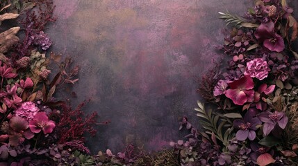 Wall Mural - A floral arrangement featuring various shades of purple and pink against a textured background.