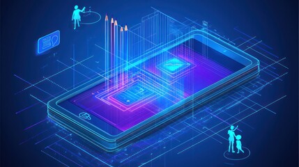 a futuristic smartphone design with digital elements and data visualization.