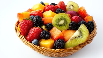 Sticker - A colorful assortment of fresh fruits in a woven basket, perfect for healthy snacking.