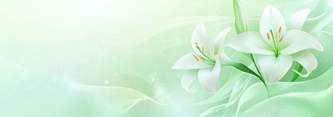 Wall Mural - A serene illustration featuring white lilies against a soft, pastel background.