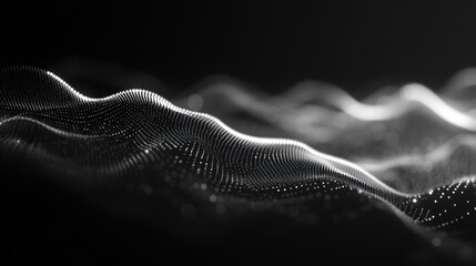 Poster - Abstract Black and White Wavy Surface with Light Points