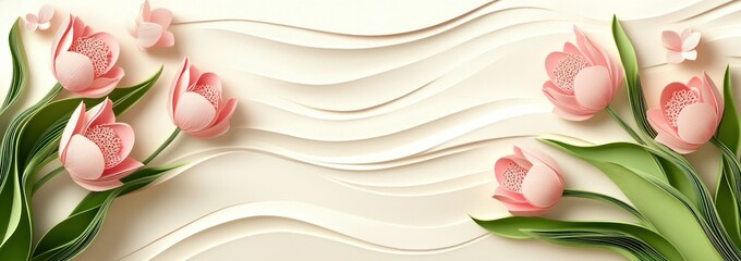 Poster - A decorative design featuring pink tulips against a textured background.