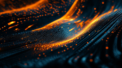 Poster - Abstract waves of glowing orange and blue patterns flowing in digital space