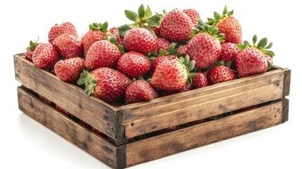 Canvas Print - A wooden crate filled with fresh, ripe strawberries.