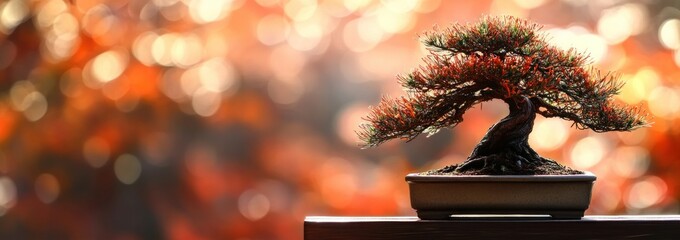 Canvas Print - A serene bonsai tree displayed against a blurred autumn background, showcasing nature's beauty.