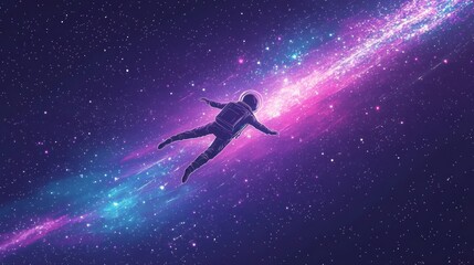 Wall Mural - an astronaut glides through a vibrant galaxy filled with stars and cosmic colors.