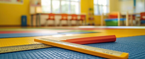 Canvas Print - A colorful classroom with rulers on the floor, ready for learning activities.