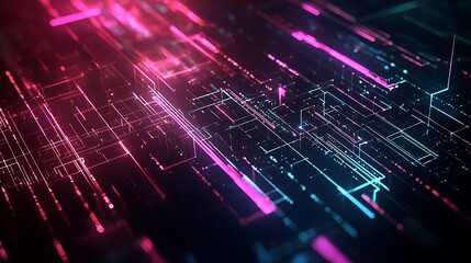 Leinwandbilder - Abstract digital lines and glowing nodes on dark background.