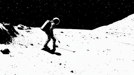 Wall Mural - an astronaut explores the lunar surface under a starry sky, collecting samples.