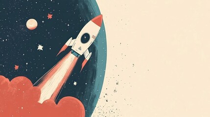 Wall Mural - a rocket launches into space, surrounded by stars and planets, symbolizing exploration.