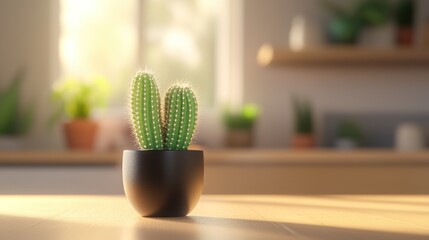 Poster - A potted cactus in a bright indoor setting, highlighting nature and decor.