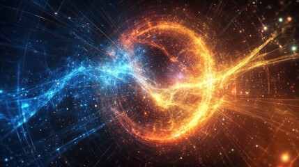 Poster - Abstract Digital Network with Bright Blue and Orange Light Trails