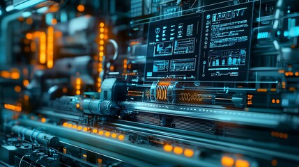 Poster - Futuristic technology interface with glowing elements.