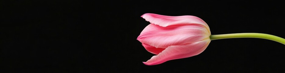 Wall Mural - A close-up of a pink tulip against a black background, highlighting its delicate petals.