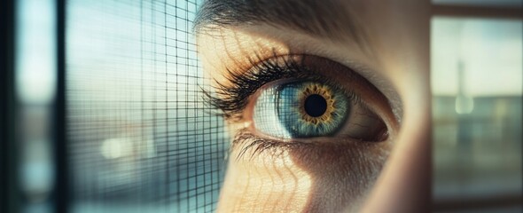 Poster - A close-up of a human eye with intricate details and reflections.