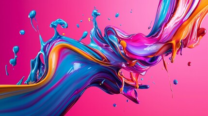 Aufkleber - Vibrant paint splash on pink background, dynamic fluid motion.