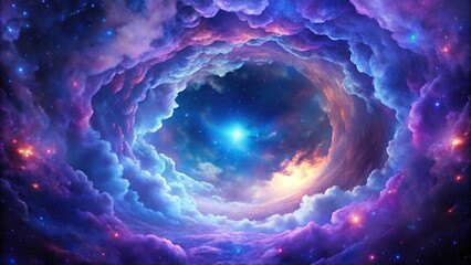 Bright nebula violet blue space tunnel clouds galaxy alpha channel background reflected