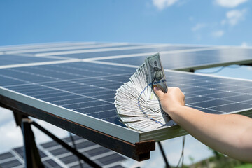 Poster - engineer profits from solar stations, renewable energy from the sun