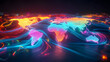 © Prasanth - Abstract neon glowing world map with vibrant stream made of colorful lines, wallpaper.