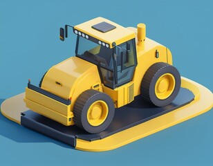 3D yellow road roller ready to smooth out the asphalt