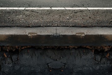 beneath the asphalt. layer of soil beneath the asphalt road.