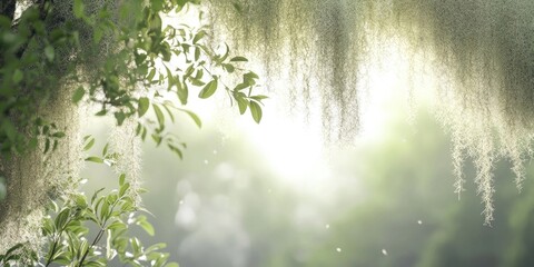 Poster - Spanish moss hanging gracefully from tree branches, Spanish moss draping from tree branches