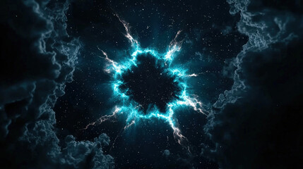 Wall Mural - mesmerizing cosmic abstract art featuring vibrant sky blue and indigo hues, surrounded by dramatic c