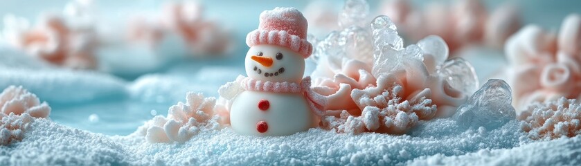 Poster - winter wonderland with snowmen made of stacked marshmallows and icicles of rock candy