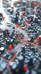 Poster - Detailed 3D City Layout with Red Pointers
