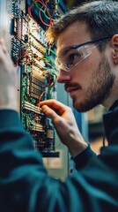 Poster - Electrical Engineer Examining Circuit Board Details