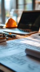 Poster - Dramatic Close-Up of Engineering Blueprints and Tools