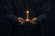 © Po - Hands holding a glowing upward arrow in the dark, symbolizing growth, success, and progress. Perfect for business and motivational concepts.