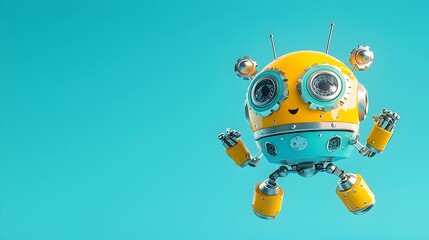 Poster - A captivating 3D render of a retro inspired wind up robot featuring a shiny metallic surface intricate gears and a futuristic minimalist design