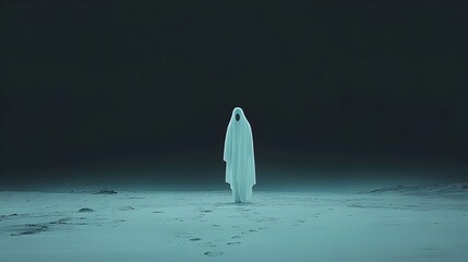 Aufkleber - A ghostly ethereal figure silently walking across a deserted beach at night leaving no footprints in the sand  The dark moody atmosphere and minimalist