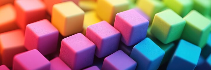 Wall Mural - Rainbow foam cubes, white background