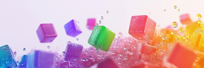 Wall Mural - Rainbow foam cubes, white background