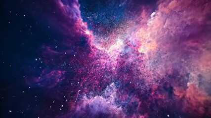 Wall Mural - a close-up view of a nebula in space, with bright pink, purple, and orange clouds against a deep blu