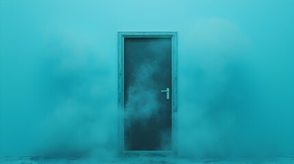 Aufkleber - Ghostly wisps of smoke swirl and curl around the ajar entrance of a mysterious haunted house creating an eerie supernatural atmosphere  The gloomy