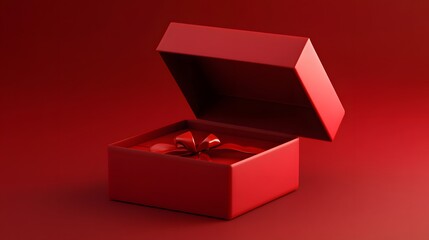 2. An elegant 3D concept of a bright red gift box on a deep red backdrop, featuring a simple design with an inviting open lid, ideal for Christmas or Valentine's Day promotions