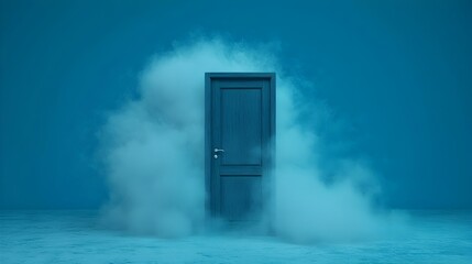 Aufkleber - Haunted House Door Ajar with Ghostly Smoke Swirling Around the Entrance Concealing the Unknown Beyond