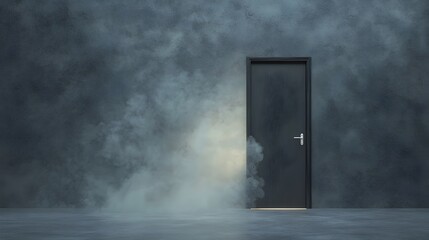 Aufkleber - Haunted House Door Ajar with Ghostly Wisps of Smoke Swirling Around the Entrance Creating an Eerie Mysterious and Captivating Atmosphere