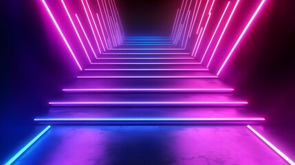 Wall Mural - neon abstract staircase background