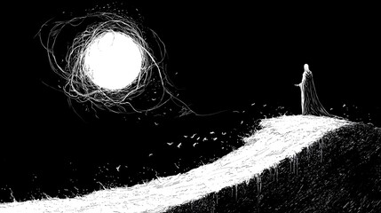 Aufkleber - Shadowy depicting the grim figure of Hades the ruler of the Greek underworld seated upon a foreboding throne as the River Styx flows behind him and ethereal souls swirl around his feet in a moody