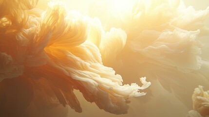 Wall Mural - a cluster of vibrant flowers set against a soft yellow-white backdrop, illuminated by warm sunlight 